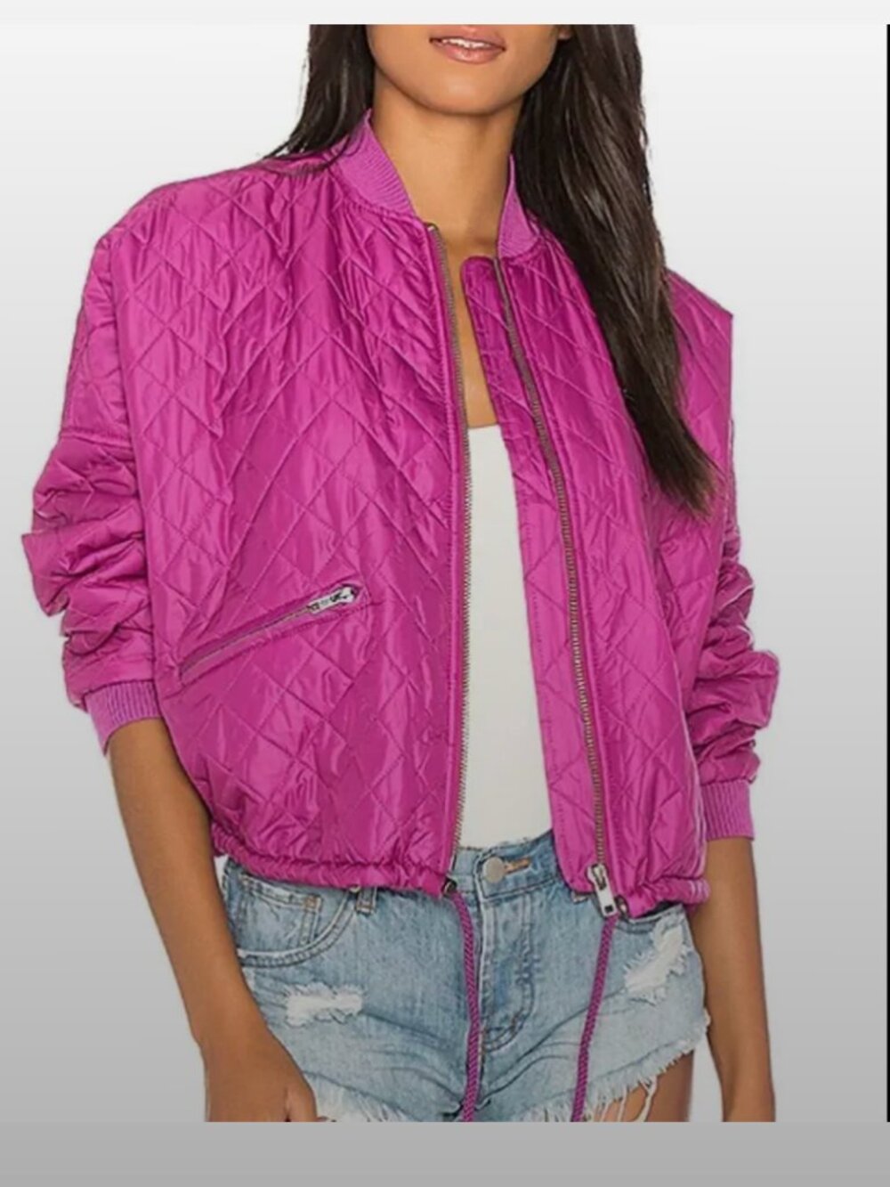 Free People Easy Quilted Bomber Jacket Fuchsia Size Medium